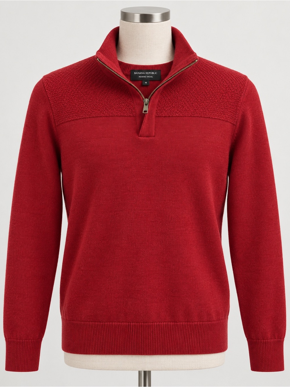 Merino Wool Banana Republic Red Half-Zip Cowl Sweater